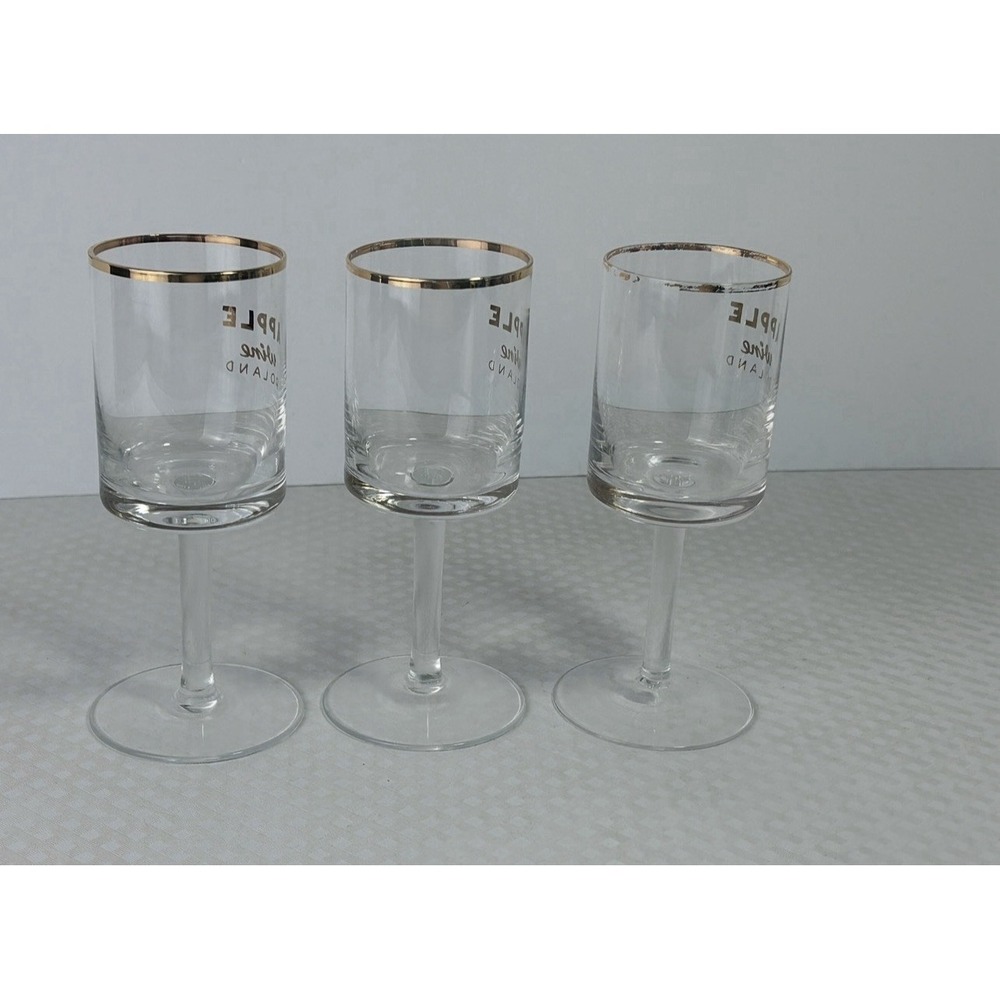 Vintage Apple Wine Poland Stemmed Glasses Set 3 Gold Rim Barware Retro - Picture 7 of 10